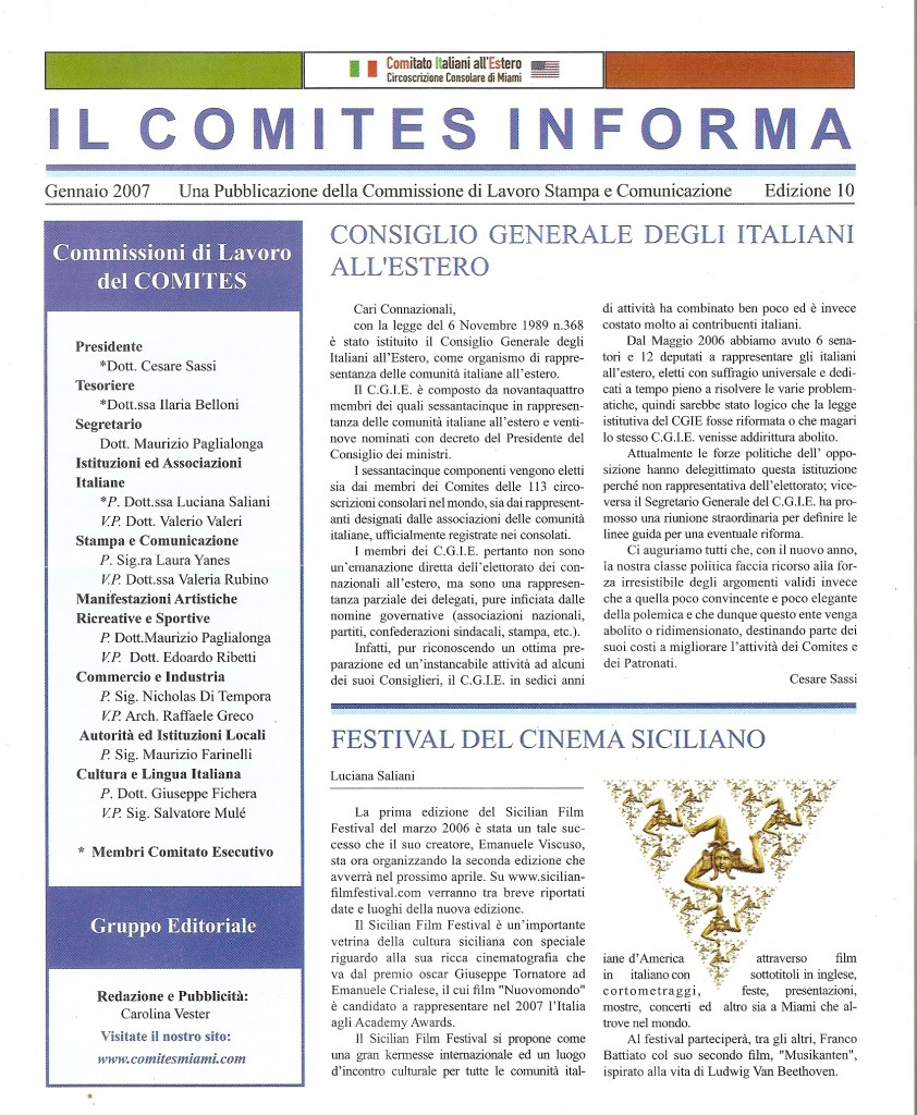 IL COMITES INFORMA Gennaio 2007